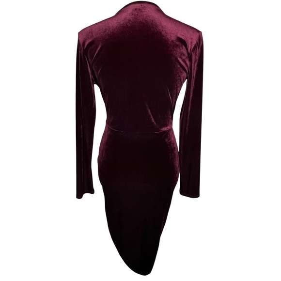 Shinestar Gold Velvet Long Sleeve V Neck Faux Wrap Dress Plum Hi Low Hem Size M - Picture 4 of 14
